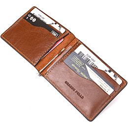 Мужской кожаный зажим для денег GRANDE PELLE 11474 Коричневый