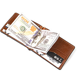 Мужской кожаный зажим для денег GRANDE PELLE 11474 Коричневый