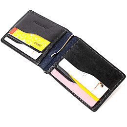 Мужской кожаный зажим для денег GRANDE PELLE 11476 Темно-синий