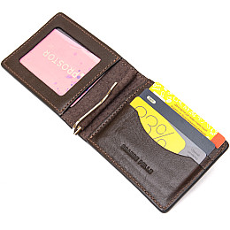 Мужской кожаный зажим для денег GRANDE PELLE 11478 Коричневый