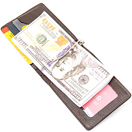 Мужской кожаный зажим для денег GRANDE PELLE 11478 Коричневый