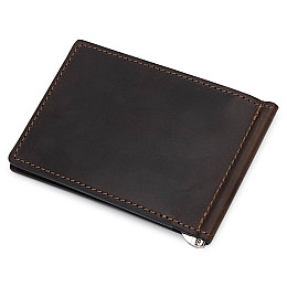Кожаный мужской зажим для денег GRANDE PELLE 11540 Коричневый 12х8х0,7 см