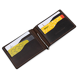 Кожаный мужской зажим для денег GRANDE PELLE 11540 Коричневый 12х8х0,7 см