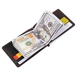 Кожаный мужской зажим для денег GRANDE PELLE 11540 Коричневый 12х8х0,7 см