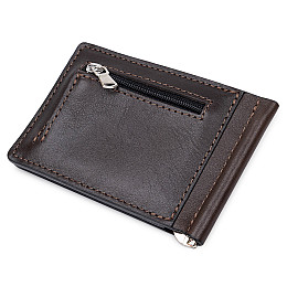 Кожаный мужской зажим для денег с монетницей GRANDE PELLE 11547 Коричневый