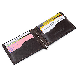 Кожаный мужской зажим для денег с монетницей GRANDE PELLE 11547 Коричневый