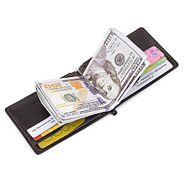 Кожаный мужской зажим для денег с монетницей GRANDE PELLE 11547 Коричневый