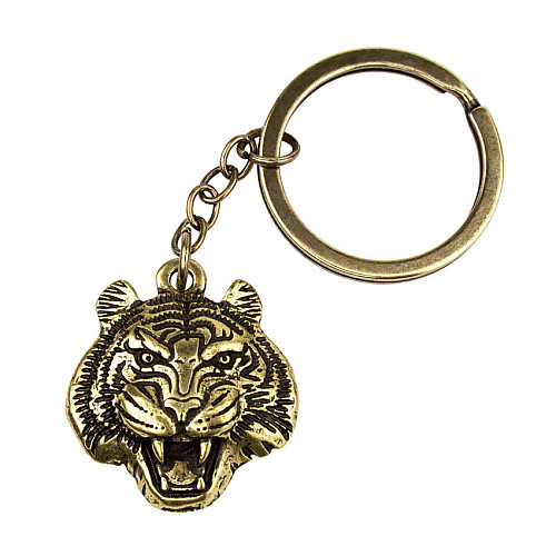Брелок Тигр Netsuke Металл Объемное изображение 8х2.4х0.2 см Бронзовый (26927)
