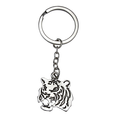 Брелок тигр Netsuke Металл Плоское изображение 8х2.4х0.2 см Серебряный (26965)