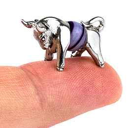 Оберіг silvering Бик Агат-сардонікс Метал з посрібленням 2,5 см Сріблястий Фіолетовий (24639)