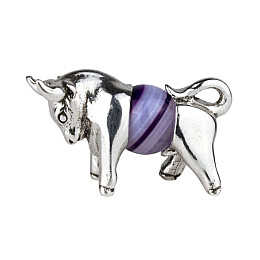 Оберіг silvering Бик Агат-сардонікс Метал з посрібленням 2,5 см Сріблястий Фіолетовий (24639)