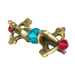 Ваджр Дордже Символ буддизма Ваджраяны HandiCraft Бронза Инкрустация бирюзой и кораллом Пять спиц 11,8 см (26293)