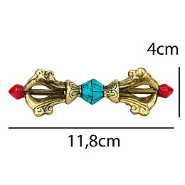 Ваджр Дордже Символ буддизма Ваджраяны HandiCraft Бронза Инкрустация бирюзой и кораллом Пять спиц 11,8 см (26293)
