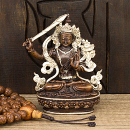 Статуя HandiCraft Манджушри тиб. Джампел Янг Бронза серебрение Непал 9 см (26750)