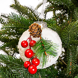 Елочная игрушка Elisey Ягодный шарик 13 см Белый (006NZK)