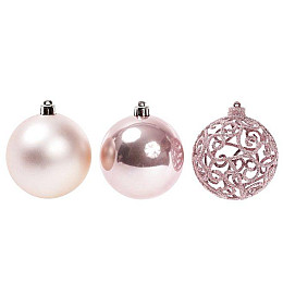 Набор пластиковых новогодних шаров Flora 3 шт D-8 см Светло-розовый (12425)