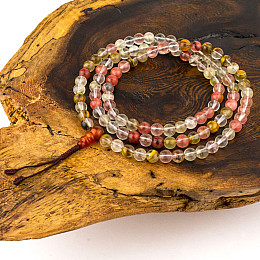 Четки мала из натурального камня Горный хрусталь розовый Swayambhu ST 108 бусин 6.5 мм (27195)