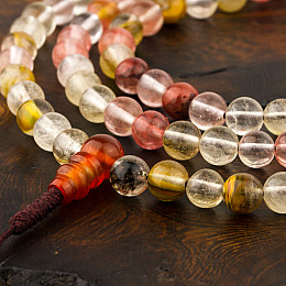 Четки мала из натурального камня Горный хрусталь розовый Swayambhu ST 108 бусин 6.5 мм (27195)