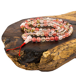 Четки мала из натурального камня Горный хрусталь розовый Swayambhu ST 108 бусин 8.4 мм (27194)