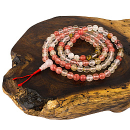 Четки мала из натурального камня Горный хрусталь розовый Swayambhu ST 108 бусин 8.4 мм (27194)