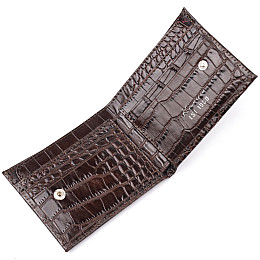 Мужской зажим из фактурной кожи под рептилию KARYA 21050 Коричневый