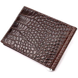 Мужской зажим из фактурной кожи под рептилию KARYA 21055 Коричневый