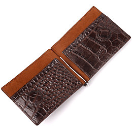 Мужской зажим из фактурной кожи под рептилию KARYA 21055 Коричневый