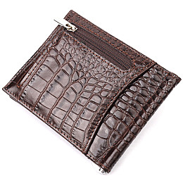 Мужской зажим из натуральной кожи с тиснением под крокодила KARYA 21119 Коричневый