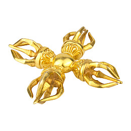 Двойной скрещенный ваджр HandiCraft Бронза Позолота Пять спиц 11 см (26370)