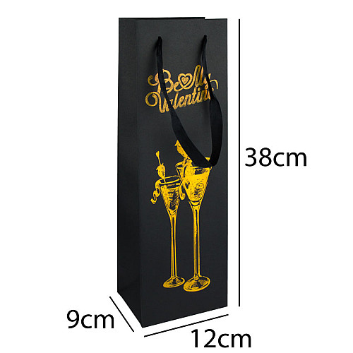Сумочка подарочная бумажная с ручками Gift bag Два бокала 38х12х9 см Черный (26930)