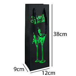 Сумочка подарункова паперова з ручками Gift bag Два келихи 38х12х9 см Чорний Зелений (26932)