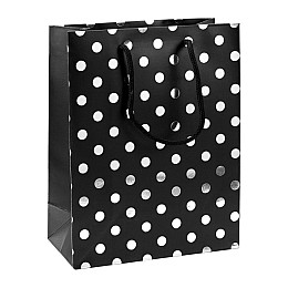 Сумочка подарочная бумажная с ручками Gift bag Luxury 24х19х9 см Черный Серебряный горох (19217)