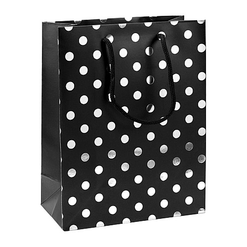 Сумочка подарочная бумажная с ручками Gift bag Luxury 24х19х9 см Черный Серебряный горох (19217)