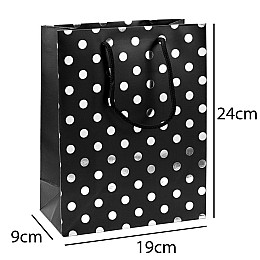 Сумочка подарочная бумажная с ручками Gift bag Luxury 24х19х9 см Черный Серебряный горох (19217)
