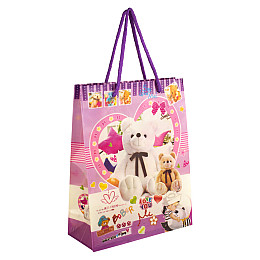 Сумочка подарочная пластиковая с ручками Gift bag Мишки 23х18х7.5 см Сиреневый (27321)