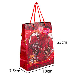 Сумочка подарочная пластиковая с ручками Gift bag Сердца и розы 23х18х7.5 см Красный (13951)