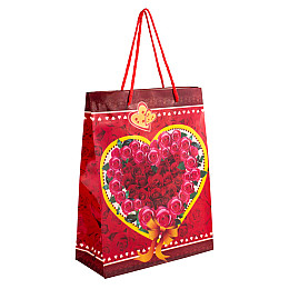 Сумочка подарочная пластиковая с ручками Gift bag Сердца и розы 23х18х7.5 см Красный (27323)