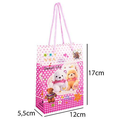 Сумочка подарочная пластиковая с ручками Gift bag Собачки 17х12х5.5 см Розовый (13949)