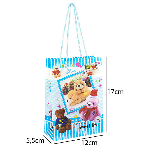 Сумочка подарочная пластиковая с ручками Gift bag Мягкие игрушки 17х12х5.5 см Голубой (27324)