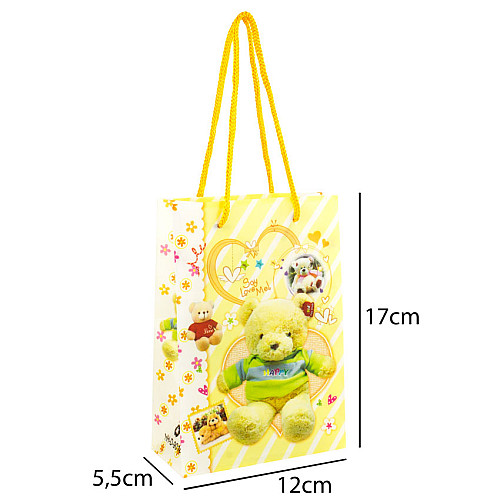 Сумочка подарочная пластиковая с ручками Gift bag Мягкие игрушки 17х12х5.5 см Желтый (27325)