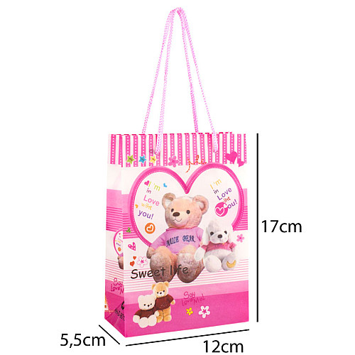 Сумочка подарочная пластиковая с ручками Gift bag Мягкая игрушка 17х12х5.5 см Розовый (27326)