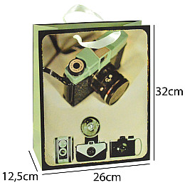 Сумочка подарочная бумажная с ручками Gift bag Камера Винтаж 32х26х12,5 см (15792)