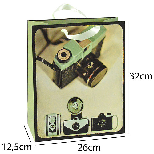 Сумочка подарочная бумажная с ручками Gift bag Камера Винтаж 32х26х12,5 см (15792)