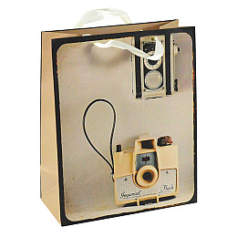 Сумочка подарочная бумажная с ручками Gift bag Камера Винтаж 32х26х12,5 см (15793)