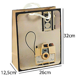 Сумочка подарочная бумажная с ручками Gift bag Камера Винтаж 32х26х12,5 см (15793)