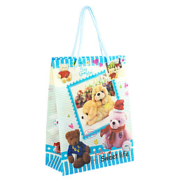 Сумочка подарочная пластиковая с ручками Gift bag Мишки 23х18х7.5 см Голубой (27348)