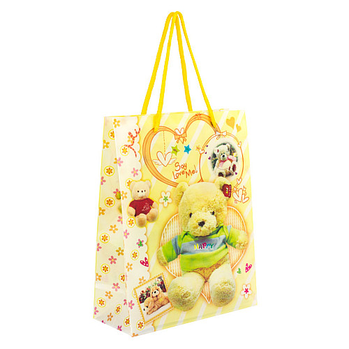 Сумочка подарочная пластиковая с ручками Gift bag Мишки 23х18х7.5 см Желтый (27349)