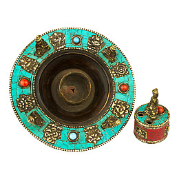 Подставка для благовоний HandiCraft Пять будд Медь Инкрустация камнями 12.6 х 8.4 см (26935)