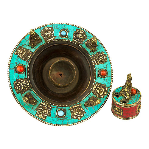 Підставка для пахощів HandiCraft П’ять будд Мідь Інкрустація камінням 12.6 х 8.4 см (26935)