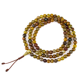 Чотки із золотого кварцу Swayambhu ST 108 намистин 6.4 мм Гуру-намистина та ступка – мідь (27317)